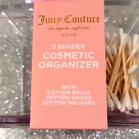 Juicy Couture Acrylic 3Divider Cosmetic Organizer w/Cotton Balls, Swabs, Squares - Picture 7 of 11